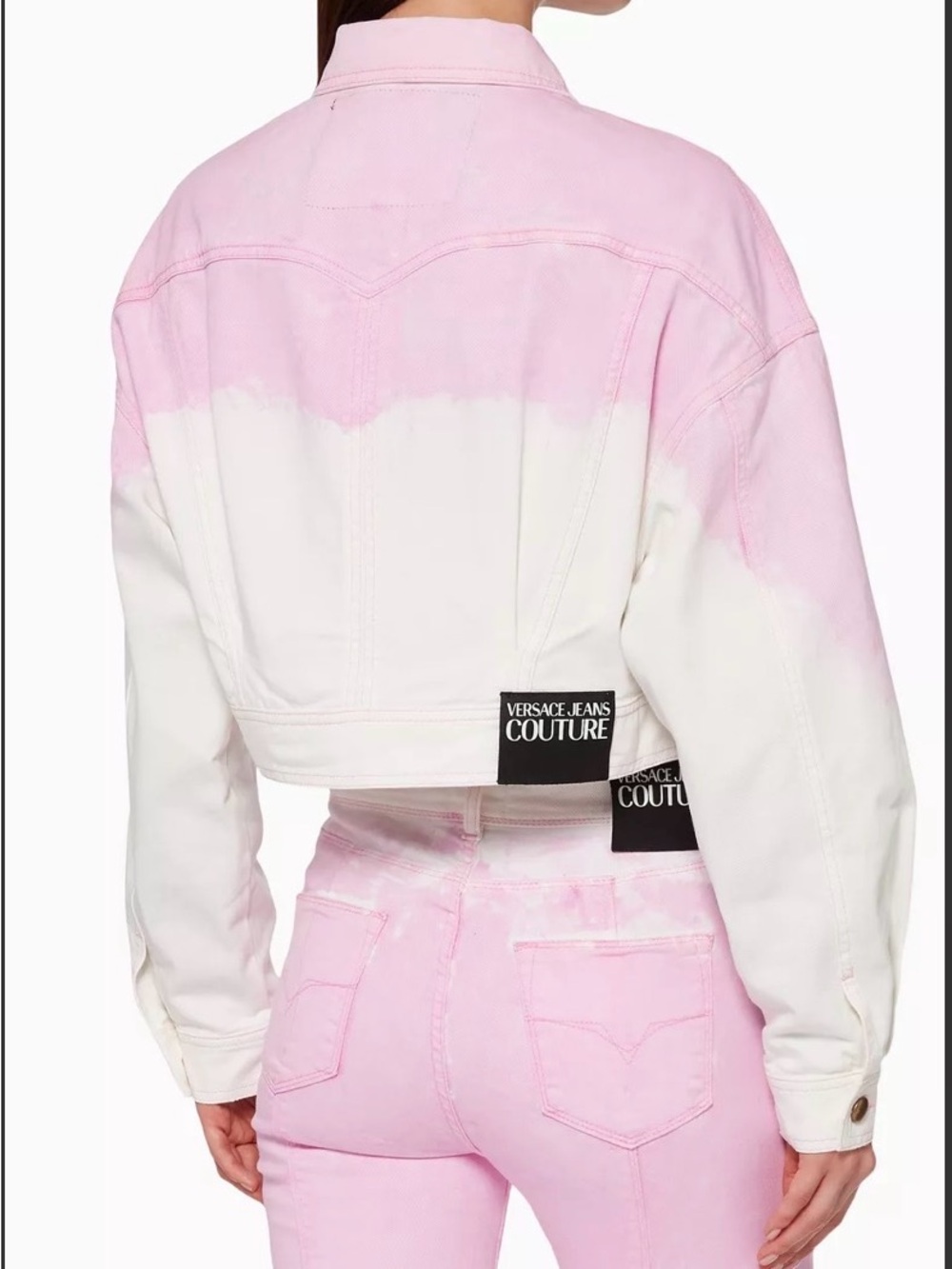 Versace Jeans Collection Pink & White Dip-Dye Cropped Denim Jacket